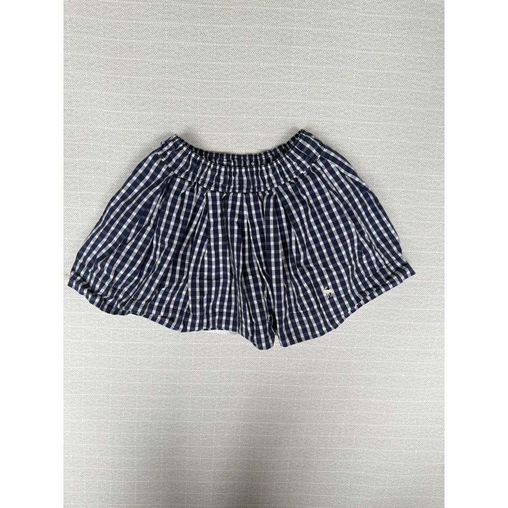 Abercrombie & Fitch Navy Gingham Pleated Mini Skirt Small Elastic Waist w lining